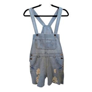 Jeans Wear Light Wash Distressed Overall Shorts Size 8 GUC